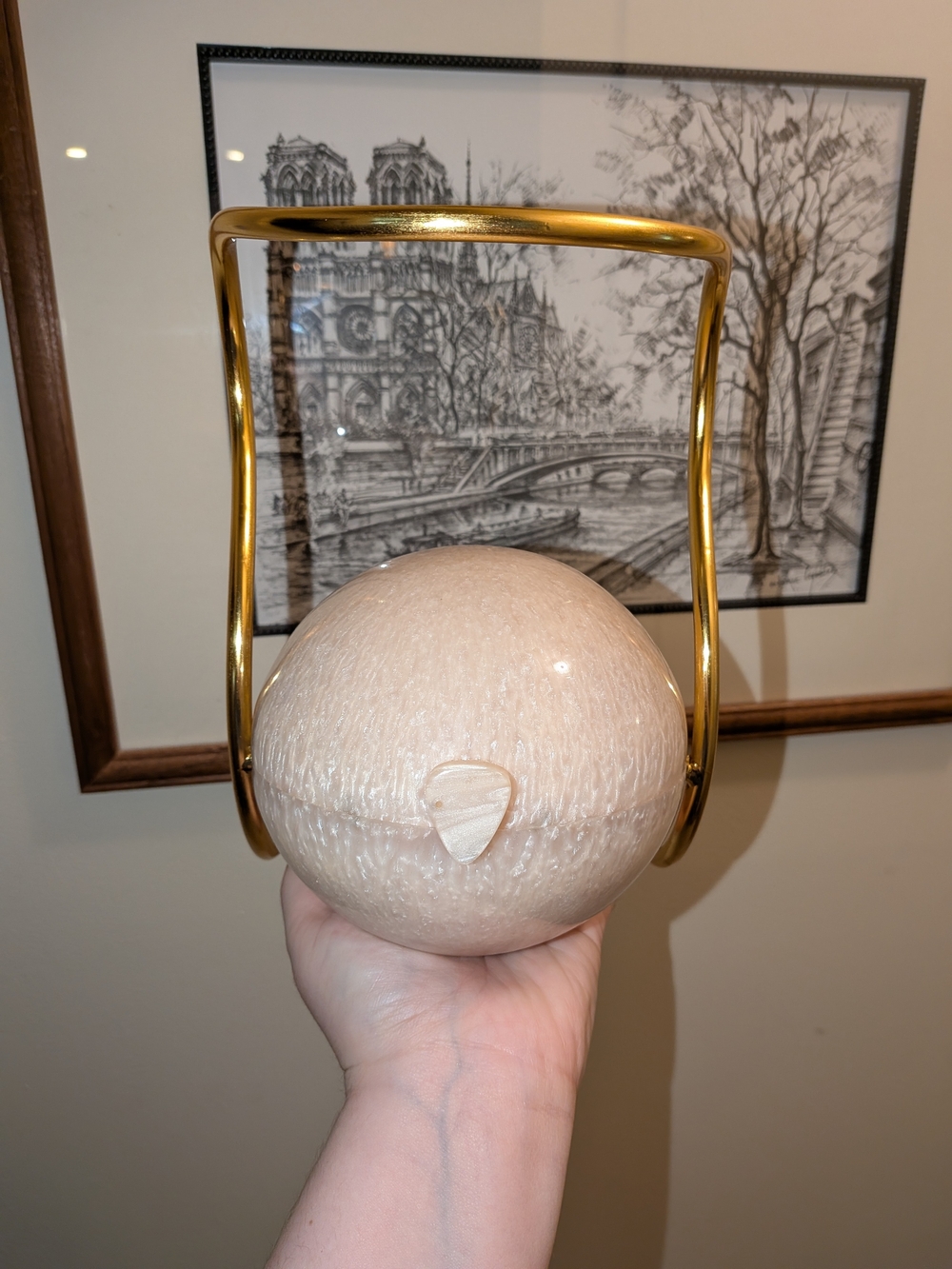 Stunning Pearl Sphere Orb Clutch with Polished Gold Metal Top Handle Unbranded